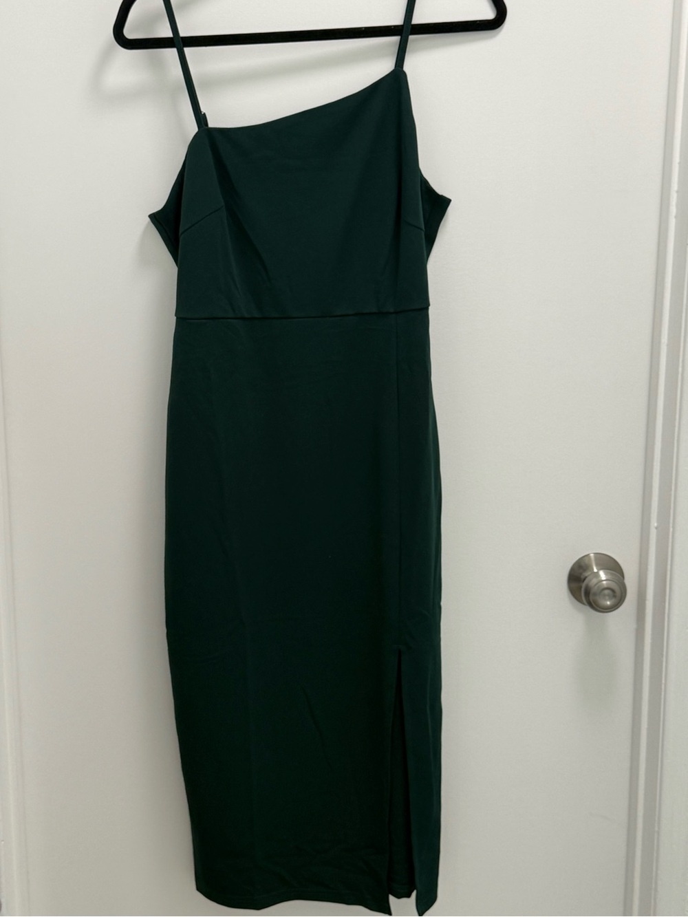 Elegant Dark Green Slip Midi Dress with Side Slit